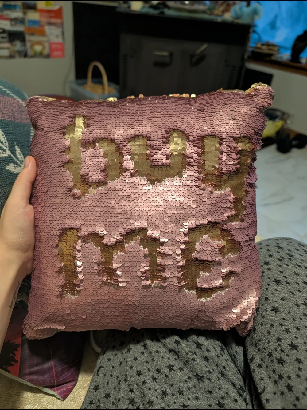 Sequined Pink & Gold Color Changing Figit Pillow